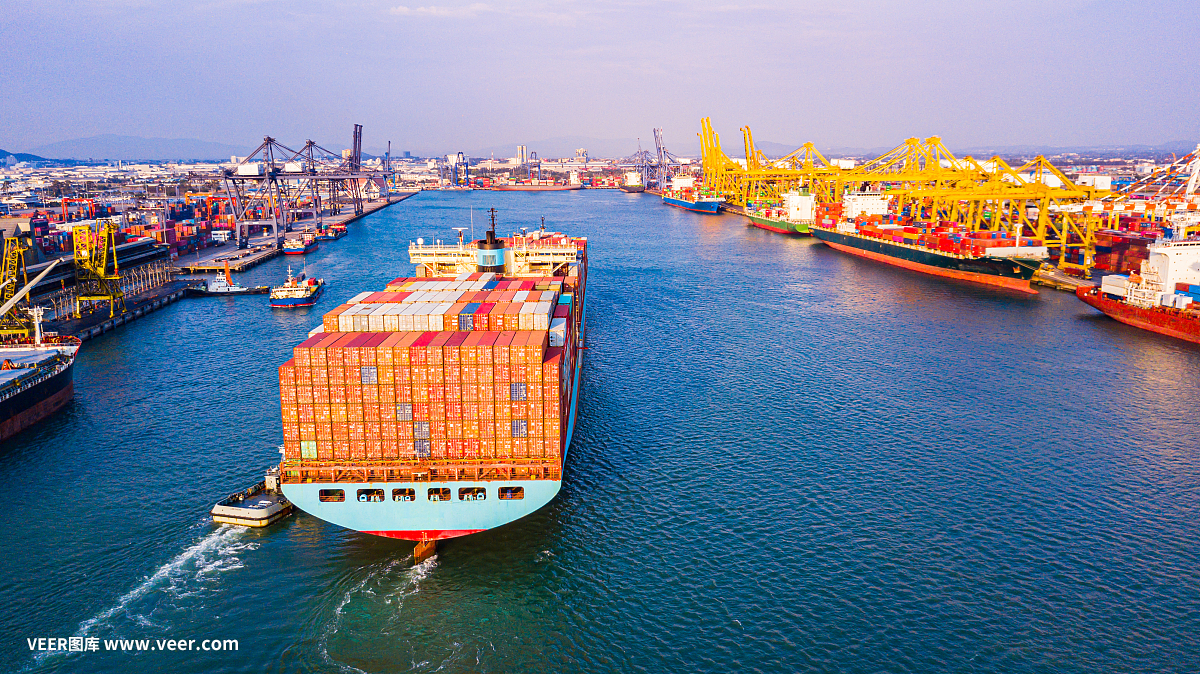 货物集装箱船物流运输集装箱船船舶货运承运人。进出口物流国际出口和进口服务出口产品世界各地